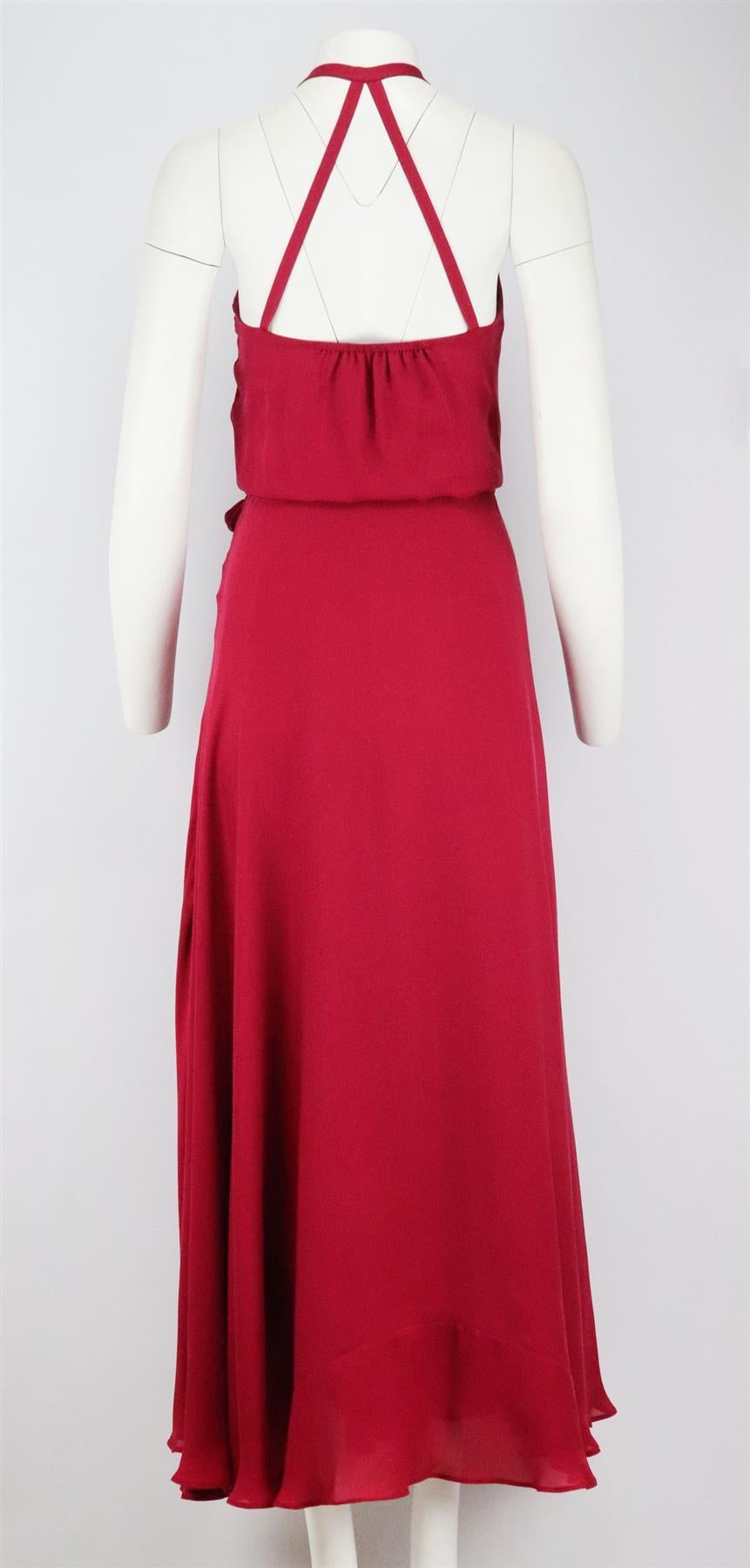 Rosso Haute Hippie - Maxi Abito in Seta Effetto Avvolgente Medio