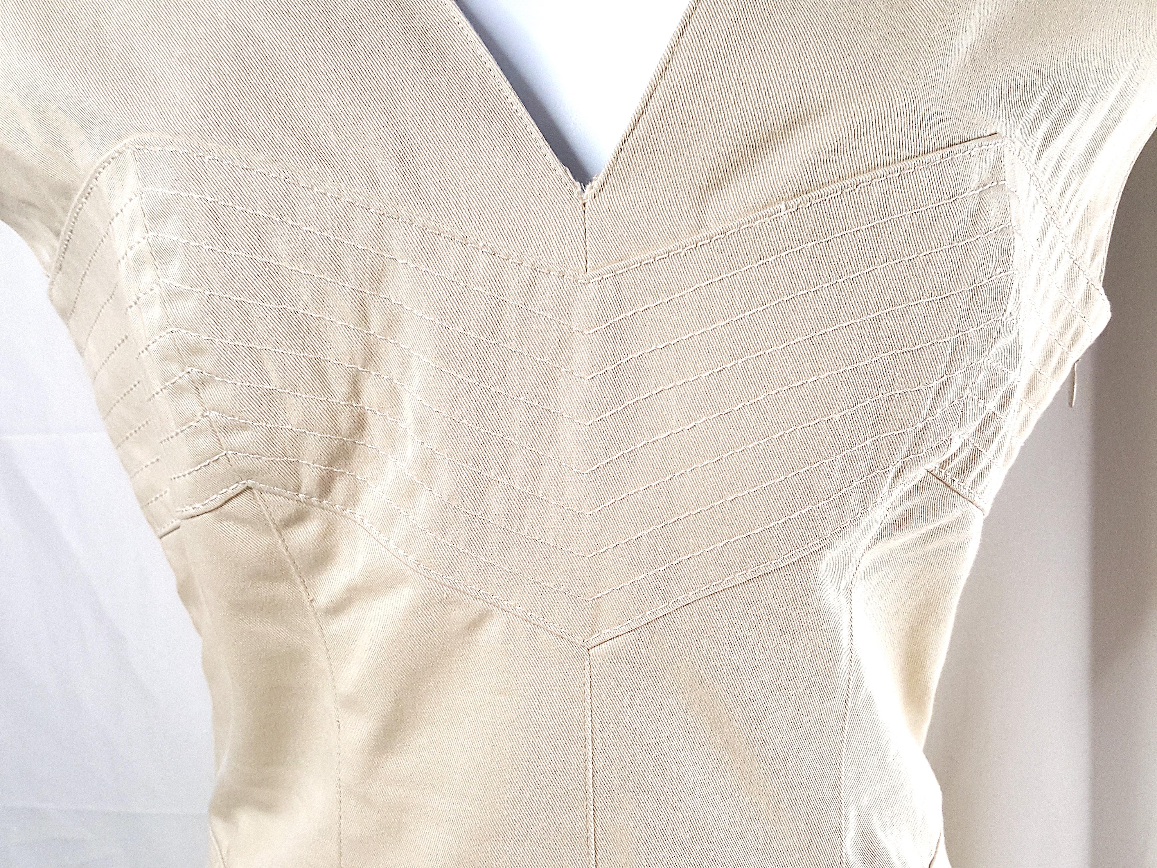 ThierryMugler - Robe de style corset en jean doublée de soie à épaules larges, années 1990 Pour femmes en vente