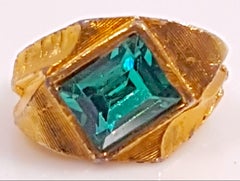 Couture DiorDesigner WesternGermany MaxMuller TealCrystal GoldGilt Textural Ring