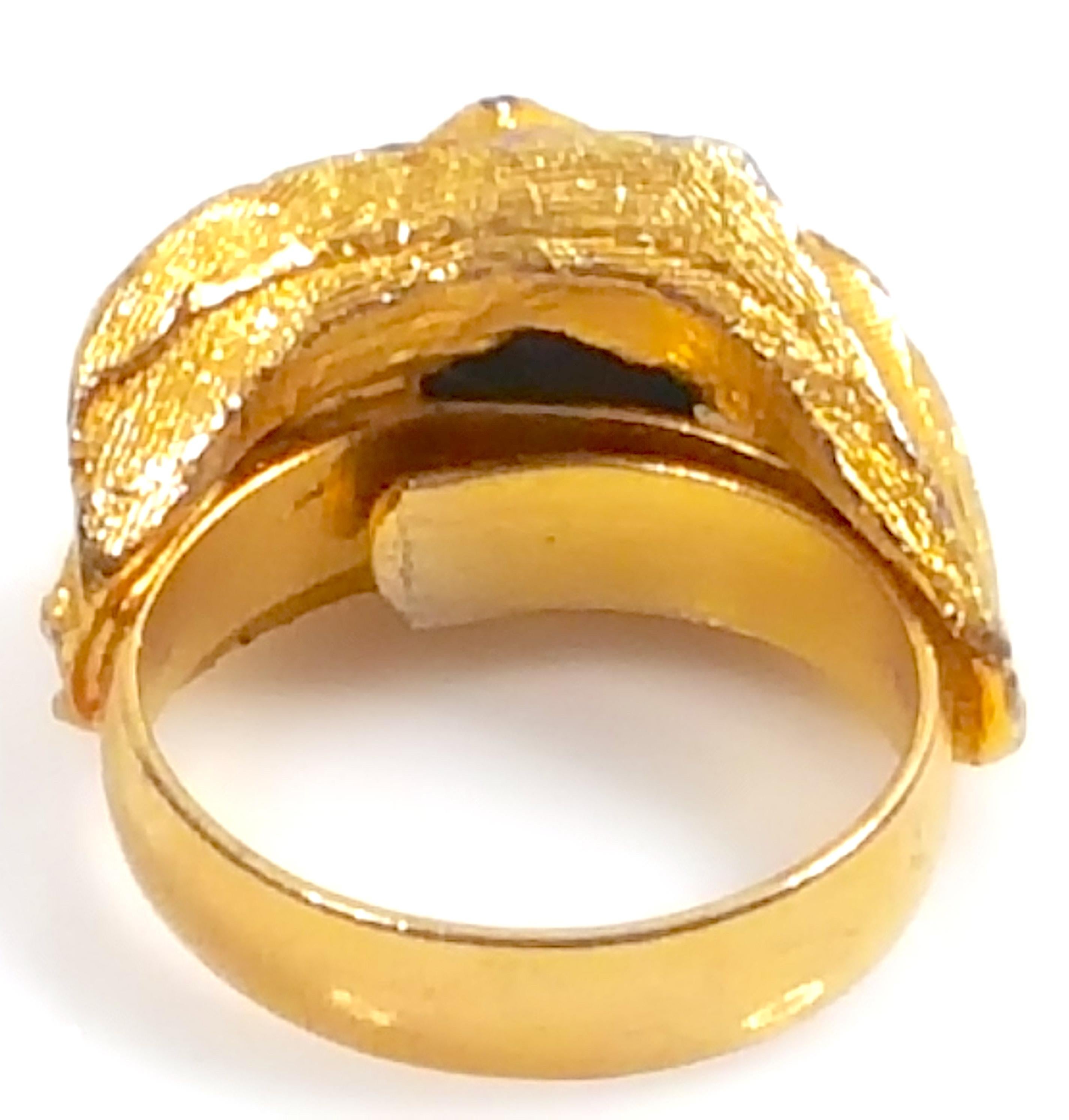 Women's Couture DiorDesigner WesternGermany MaxMuller TealCrystal GoldGilt Textural Ring For Sale