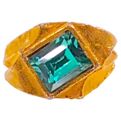 Retro Couture DiorDesigner WesternGermany MaxMuller TealCrystal GoldGilt Textural Ring