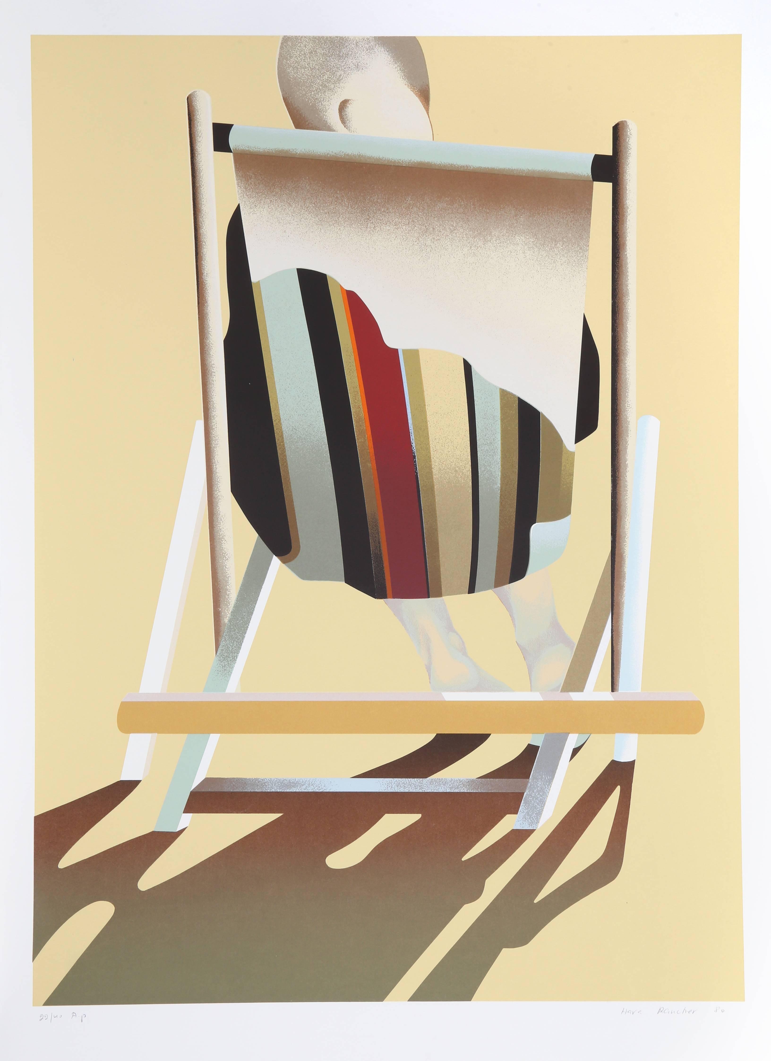 Artist: Hava Raucher 
Title: Beach Chair II
Year: 1980
Medium: Serigraph, signed and numbered in pencil
Edition: AP 40
Paper Size: 36 x 26 inches