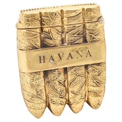 HAVANA 1900 Antique Cigars-Shaped Vesta Box In 18Kt Gold Plated Bronze