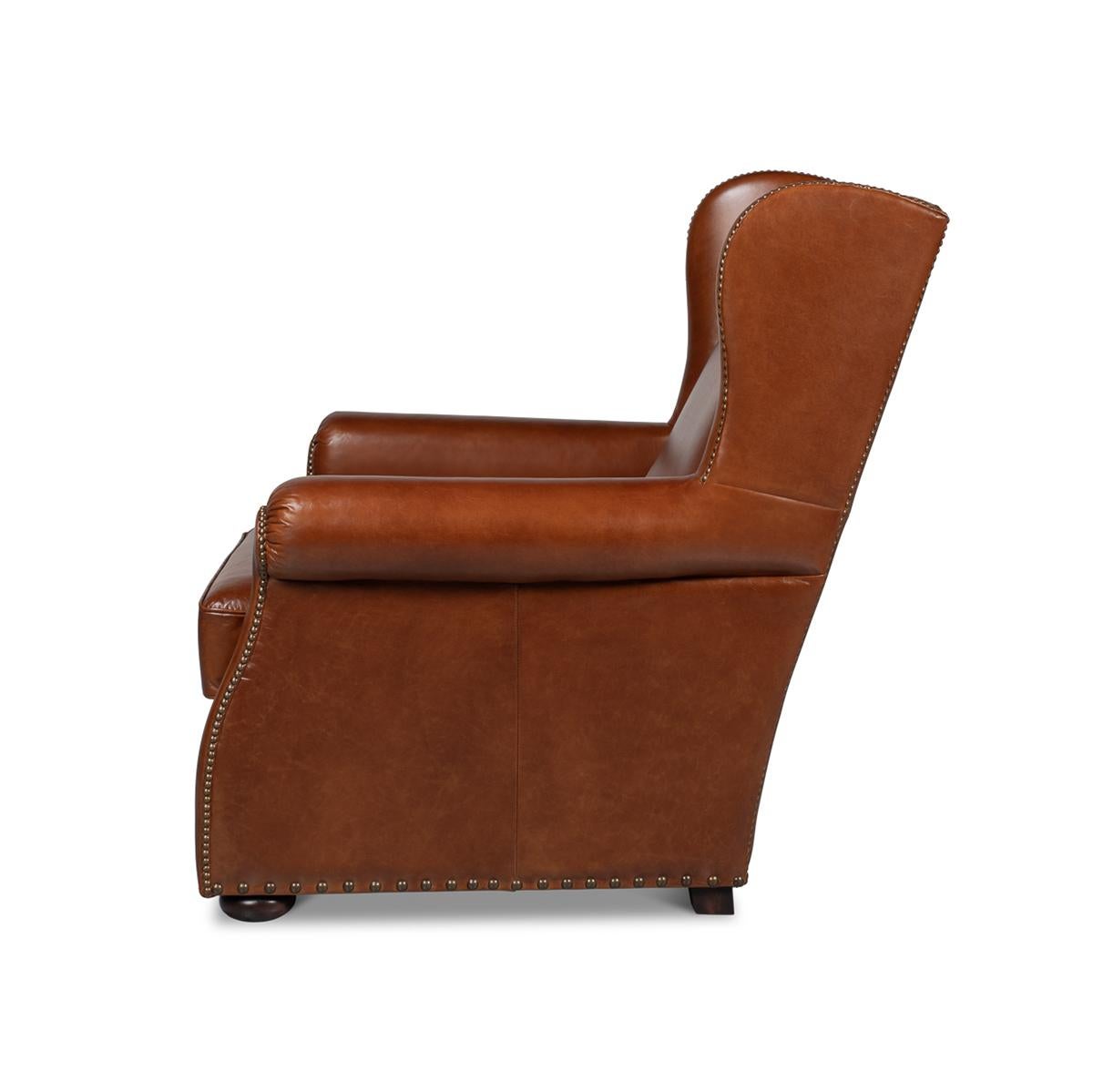 American Classical Havana Brown Classic Leather Armchair For Sale