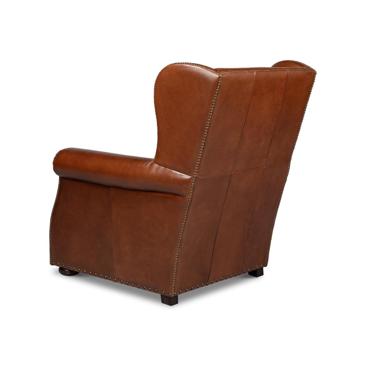 Havana Brown Classic Leather Armchair In New Condition For Sale In Westwood, NJ