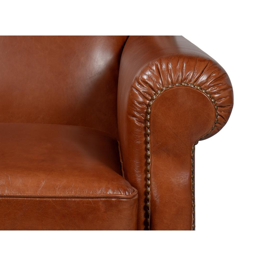 Contemporary Havana Brown Classic Leather Armchair For Sale