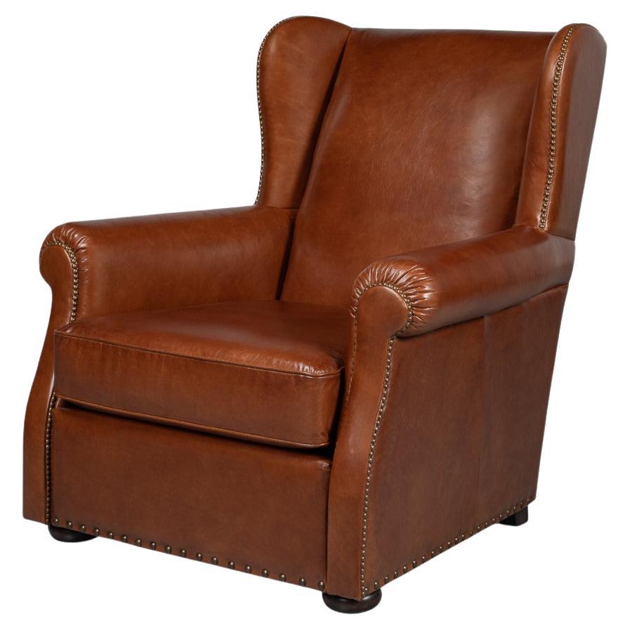 Havana Brown Classic Leather Armchair For Sale