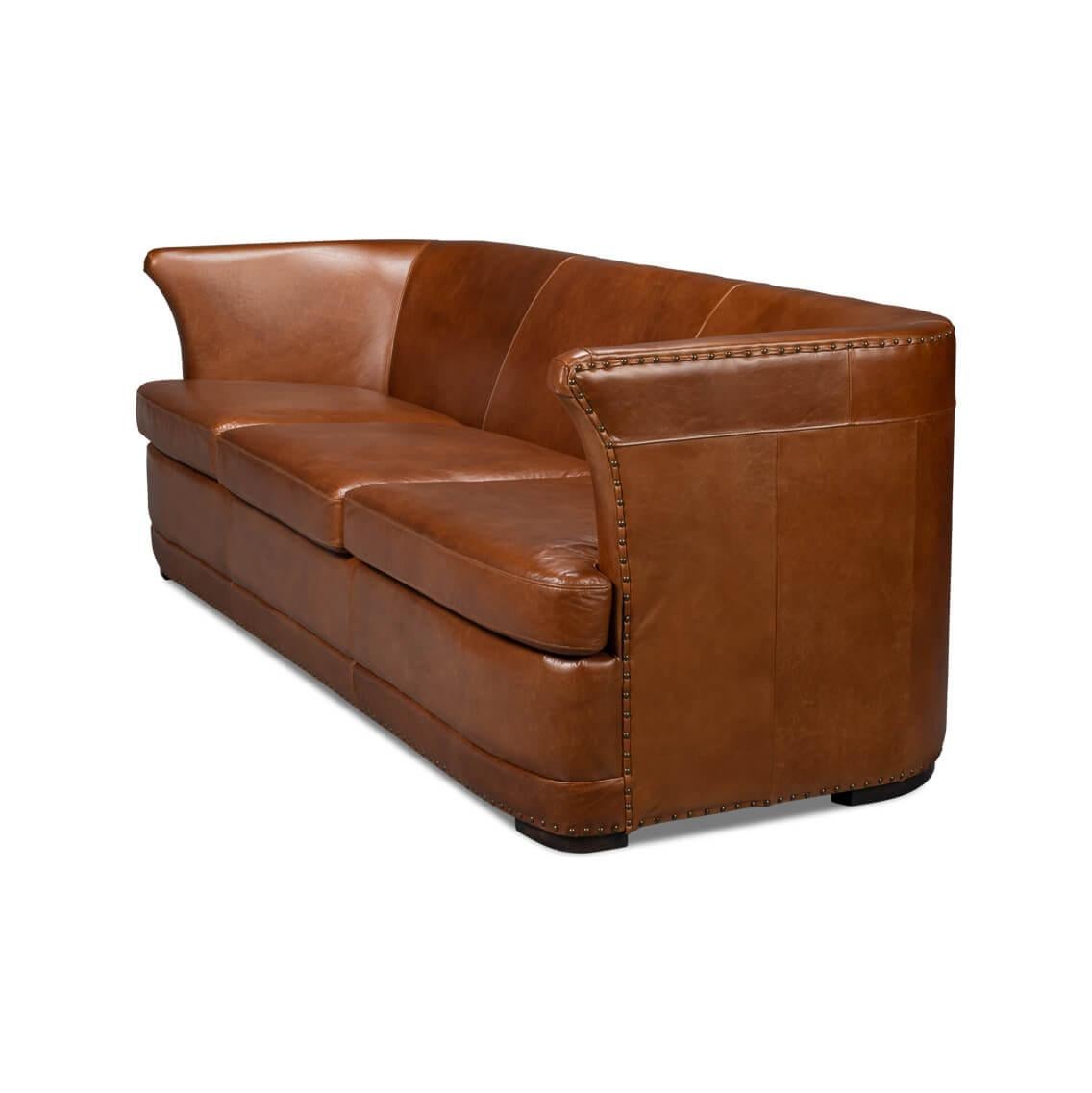 Modern Havana Brown Leather Sofa For Sale