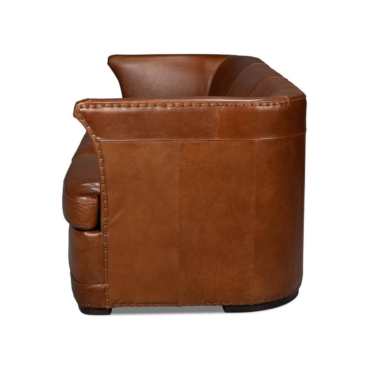 Asian Havana Brown Leather Sofa For Sale