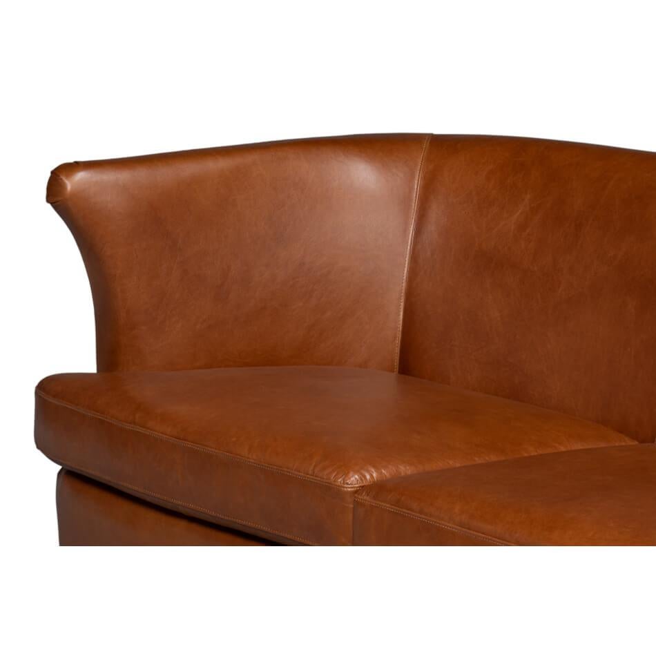 Havana Brown Leather Sofa In New Condition For Sale In Westwood, NJ