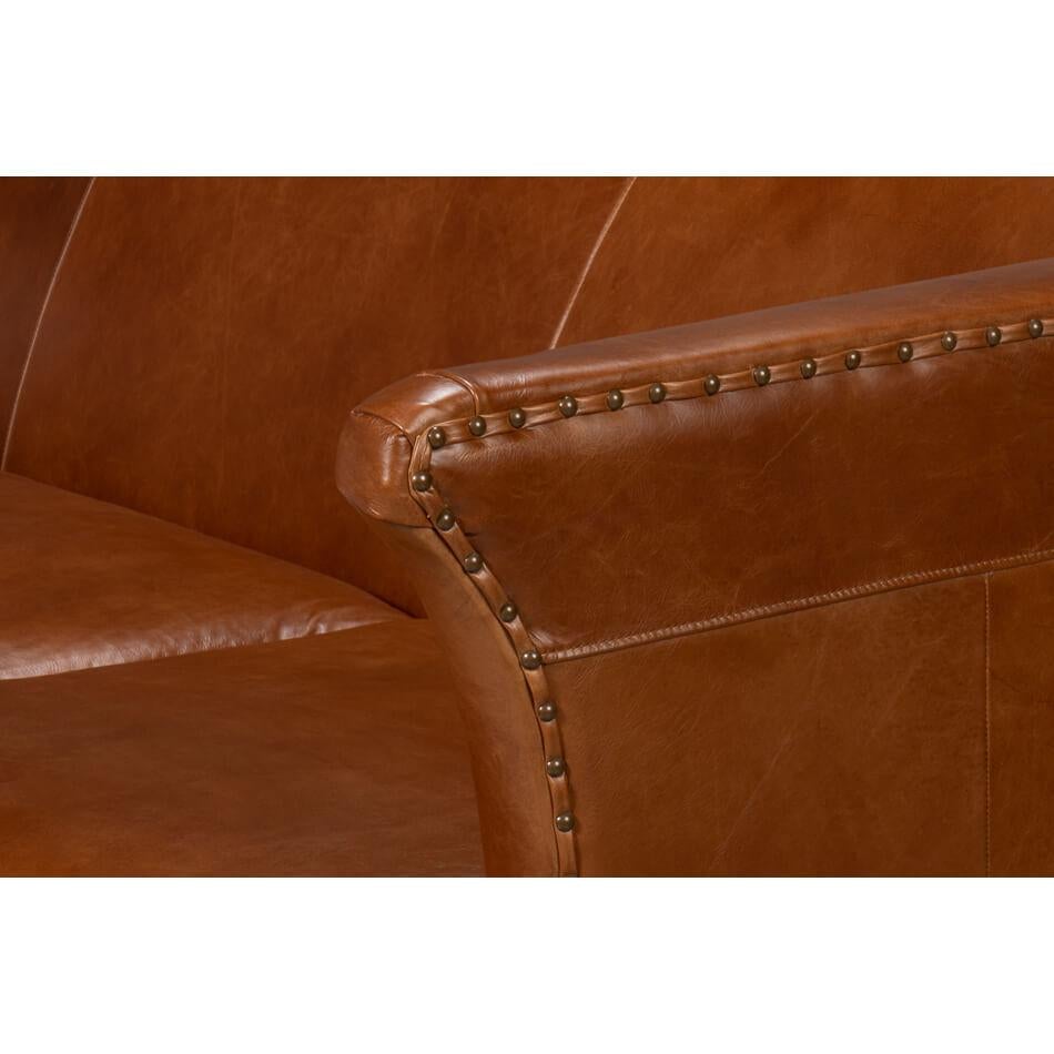 Contemporary Havana Brown Leather Sofa For Sale