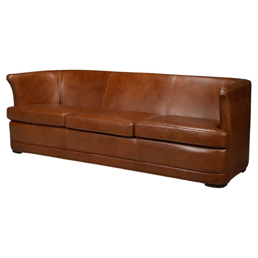 Havana Brown Leather Sofa For Sale