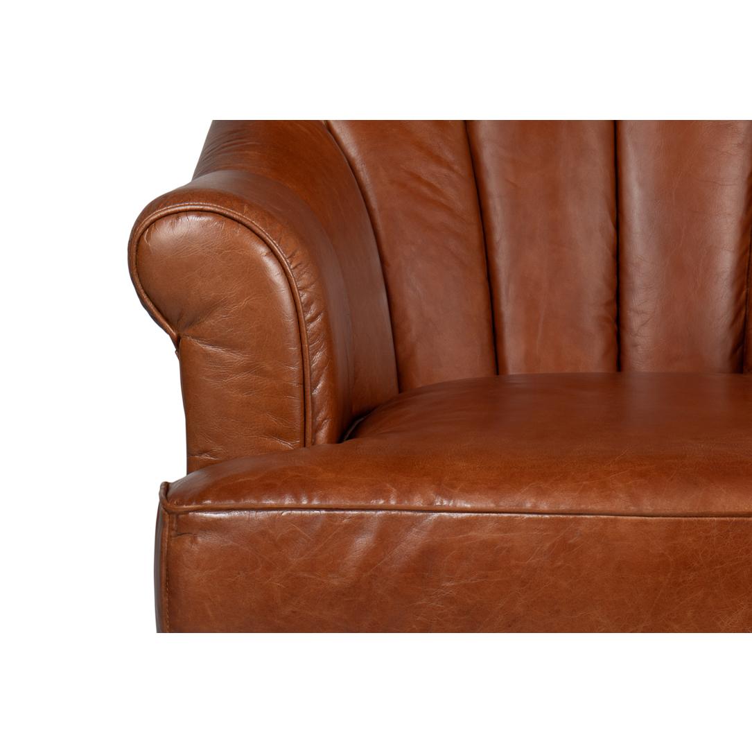 Havana Brown Leather Swivel Chair For Sale 4
