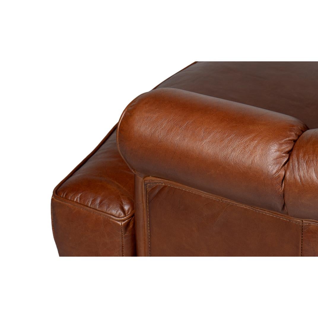 Havana Brown Leather Swivel Chair For Sale 5