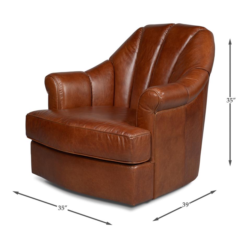 Havana Brown Leather Swivel Chair For Sale 6