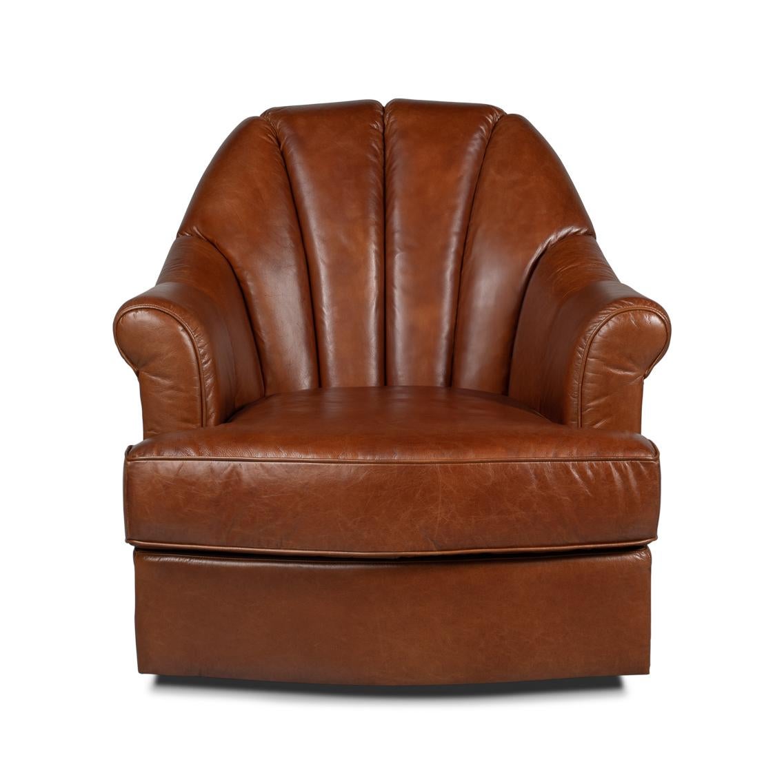A haven of relaxation where classic design meets cloud-like comfort. With its generously padded, rolled armrests and deep, inviting seat cushion, this chair is a call to leisure, crafted in premium full-grain leather that exudes warmth and