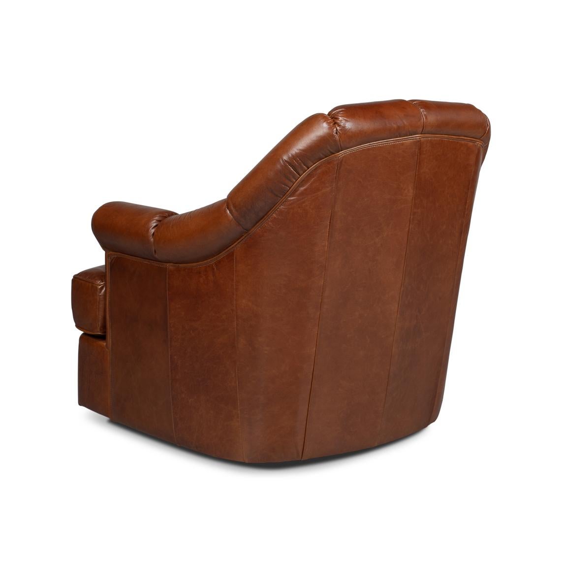 Chaise pivotante en cuir Brown Havana Neuf - En vente à Westwood, NJ