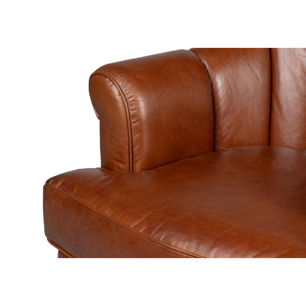 Contemporary Havana Brown Leather Swivel Chair For Sale