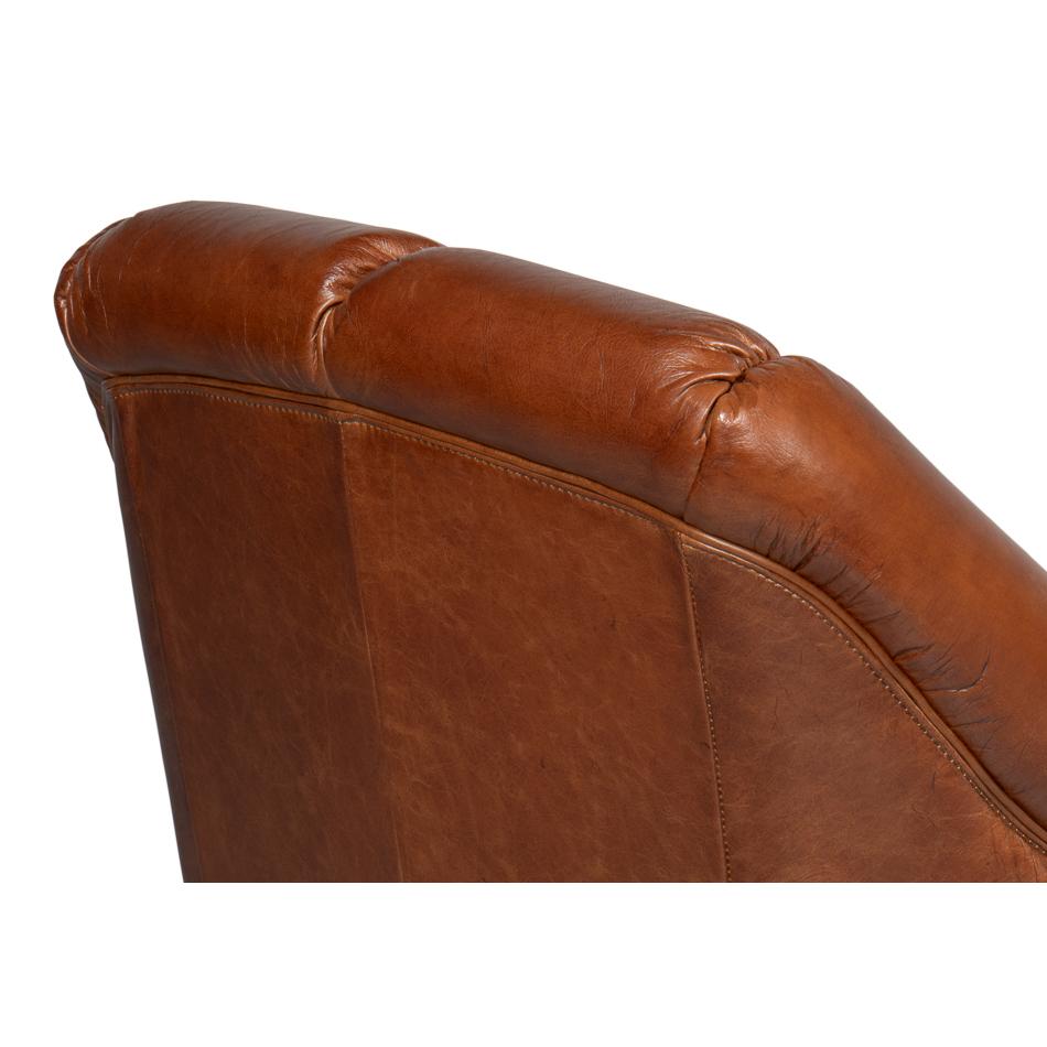 Havana Brown Leather Swivel Chair For Sale 2