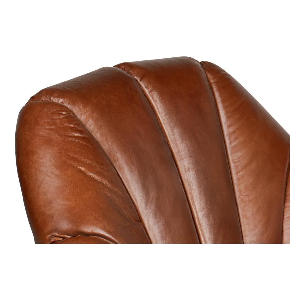 Havana Brown Leather Swivel Chair For Sale 3