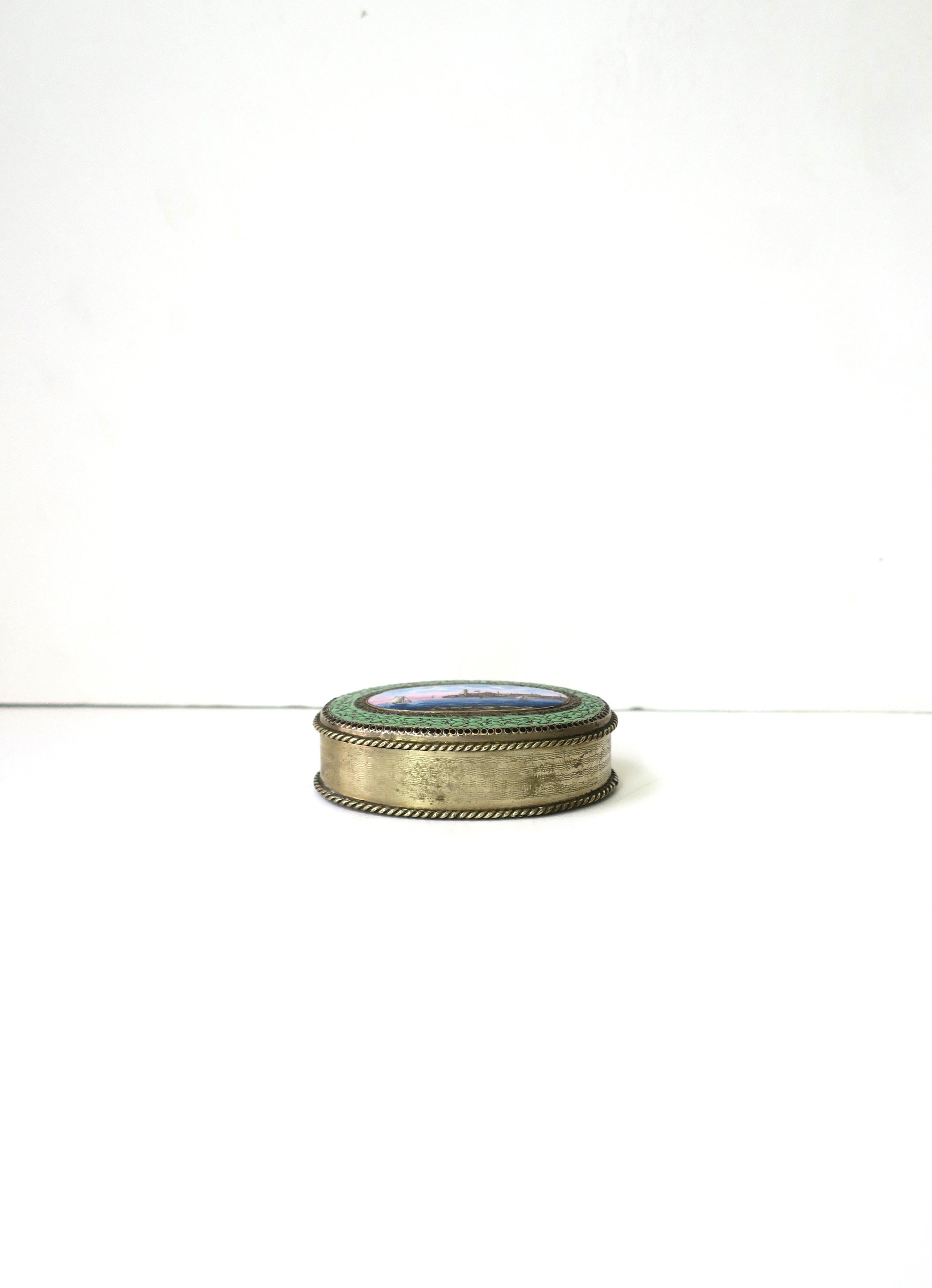 Havana Cuba Morro Castle Trinket Box Alpacca Metal and Enamel  In Good Condition For Sale In New York, NY