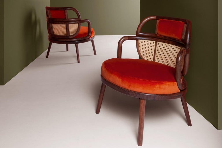 Havana Rattan Armchair, Contemporary Bohemian Style Velvet Lounge Chair