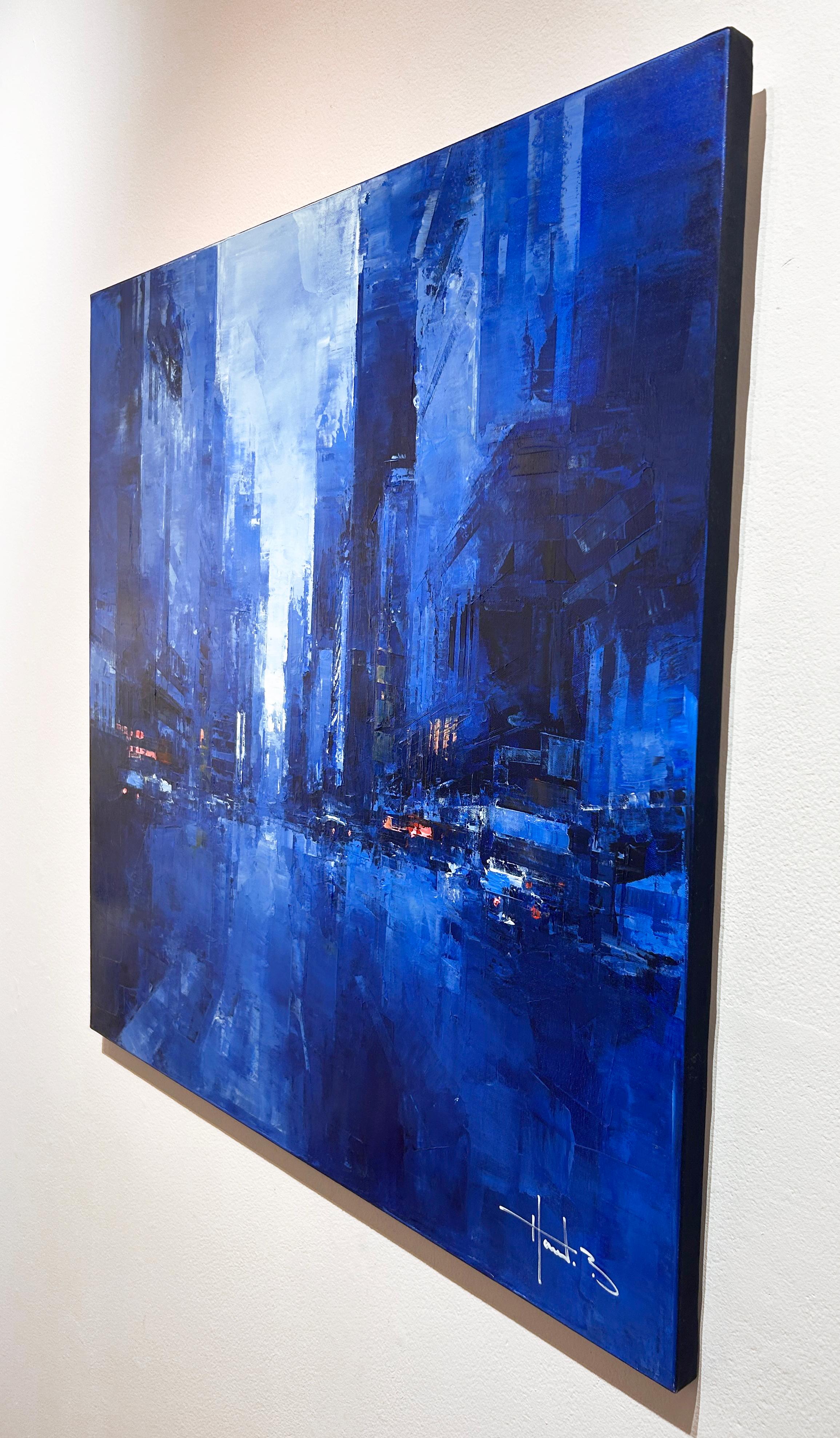 Havard Benoit, „7th Avenue Twilight“, 30x30 Blaues Ölgemälde in Manhattan, NYC, Havard Benoit  im Angebot 2