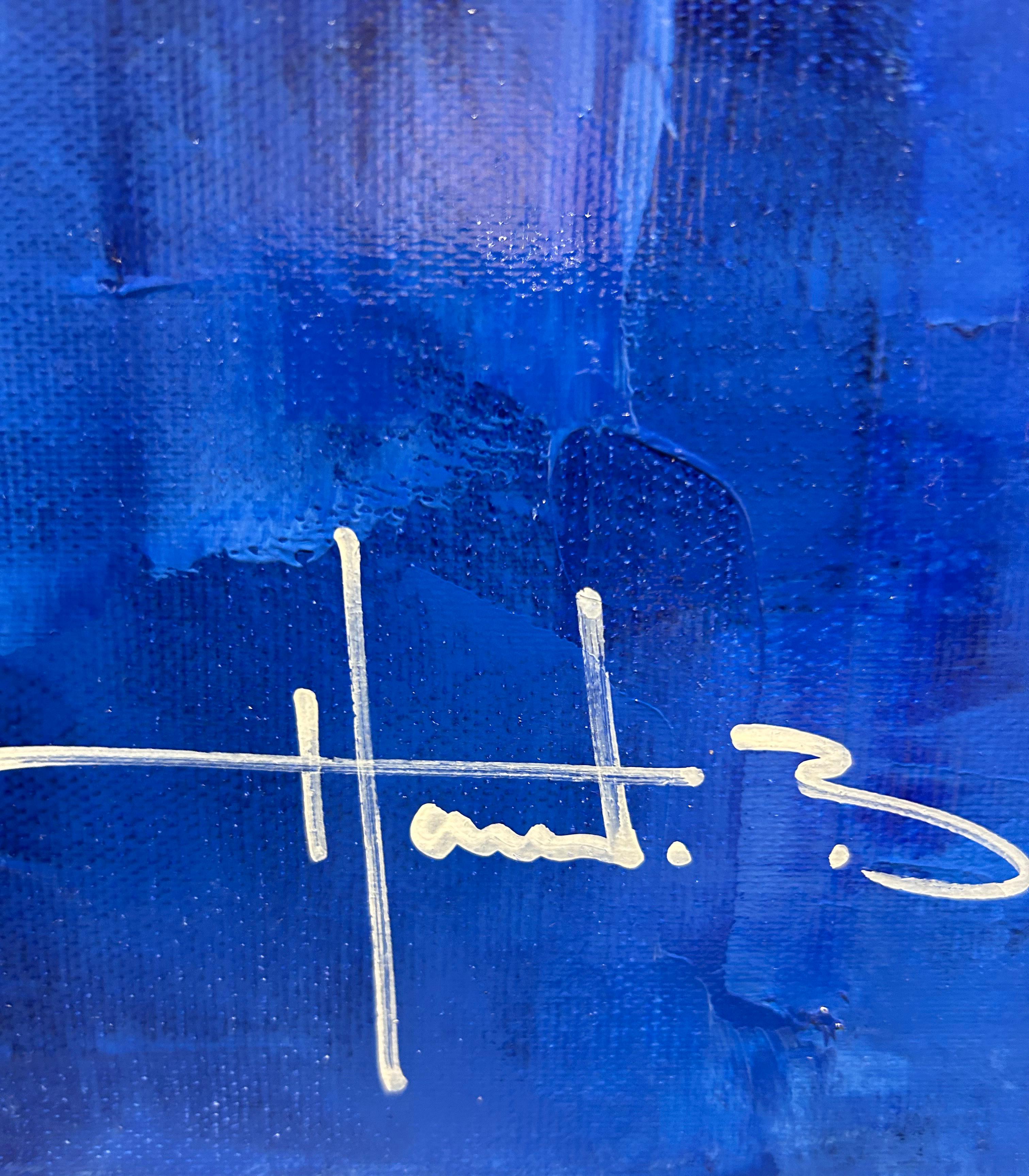 Havard Benoit, „7th Avenue Twilight“, 30x30 Blaues Ölgemälde in Manhattan, NYC, Havard Benoit  im Angebot 4
