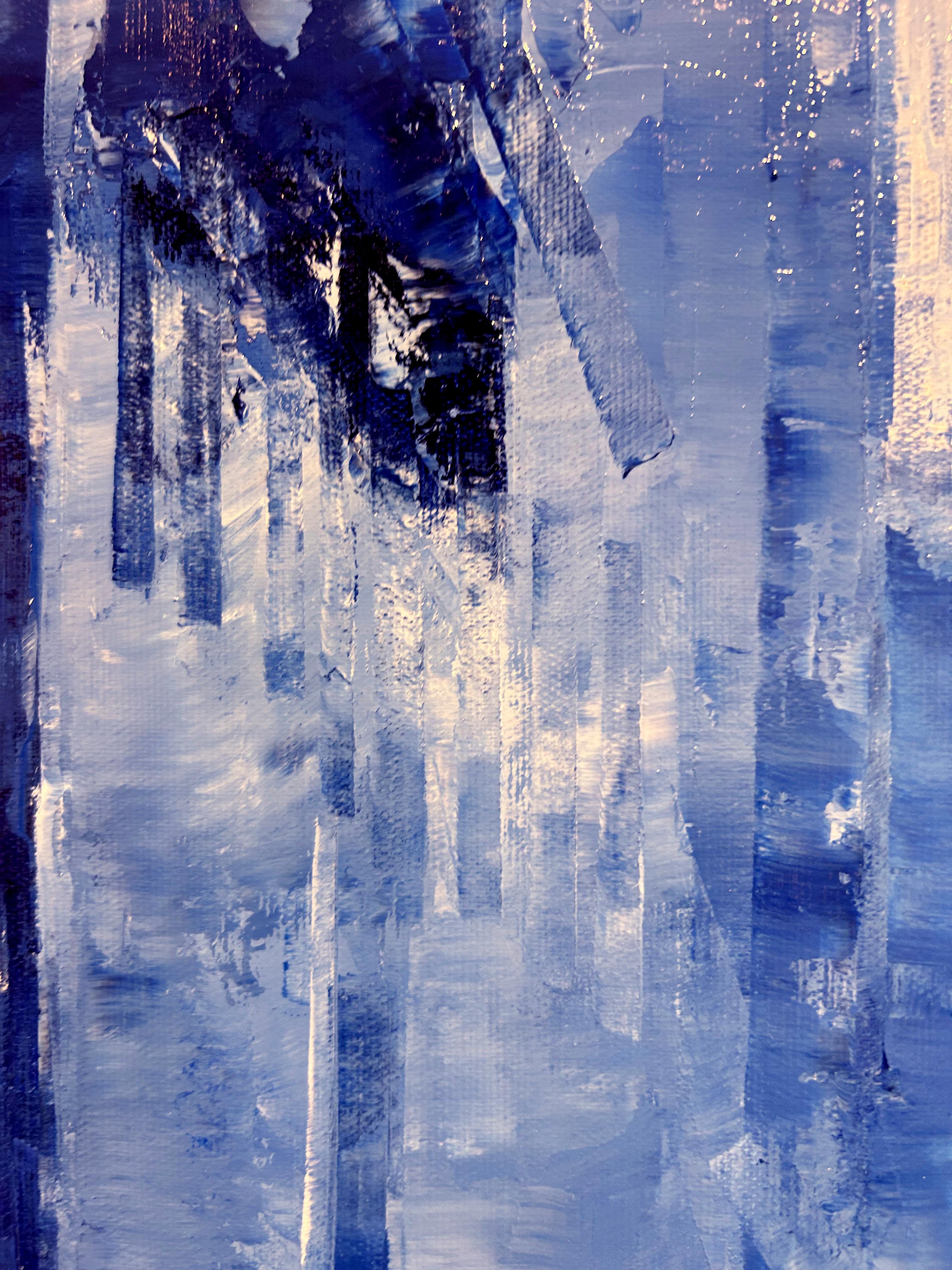 Havard Benoit, „7th Avenue Twilight“, 30x30 Blaues Ölgemälde in Manhattan, NYC, Havard Benoit  im Angebot 5