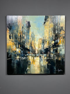 Havard Benoit, "City Awakens", 36x36 New York City Oil Painting on Canvas