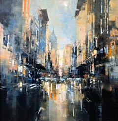 Havard Benoit, "City Awakens", 36x36 New York City Oil Painting on Canvas