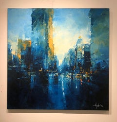 Havard Benoit, "Flat Iron District", 39x39 New York City Landscape Oil Painting