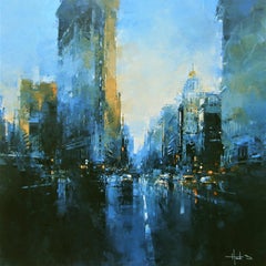 Peinture à l'huile de Havard Benoit, « Flat Iron District », paysage de la ville de New York de 39 x 39 cm