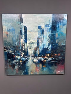 Havard Benoit, "Hustle and Bustle" Manhattan New York Oil Painting on Canvas