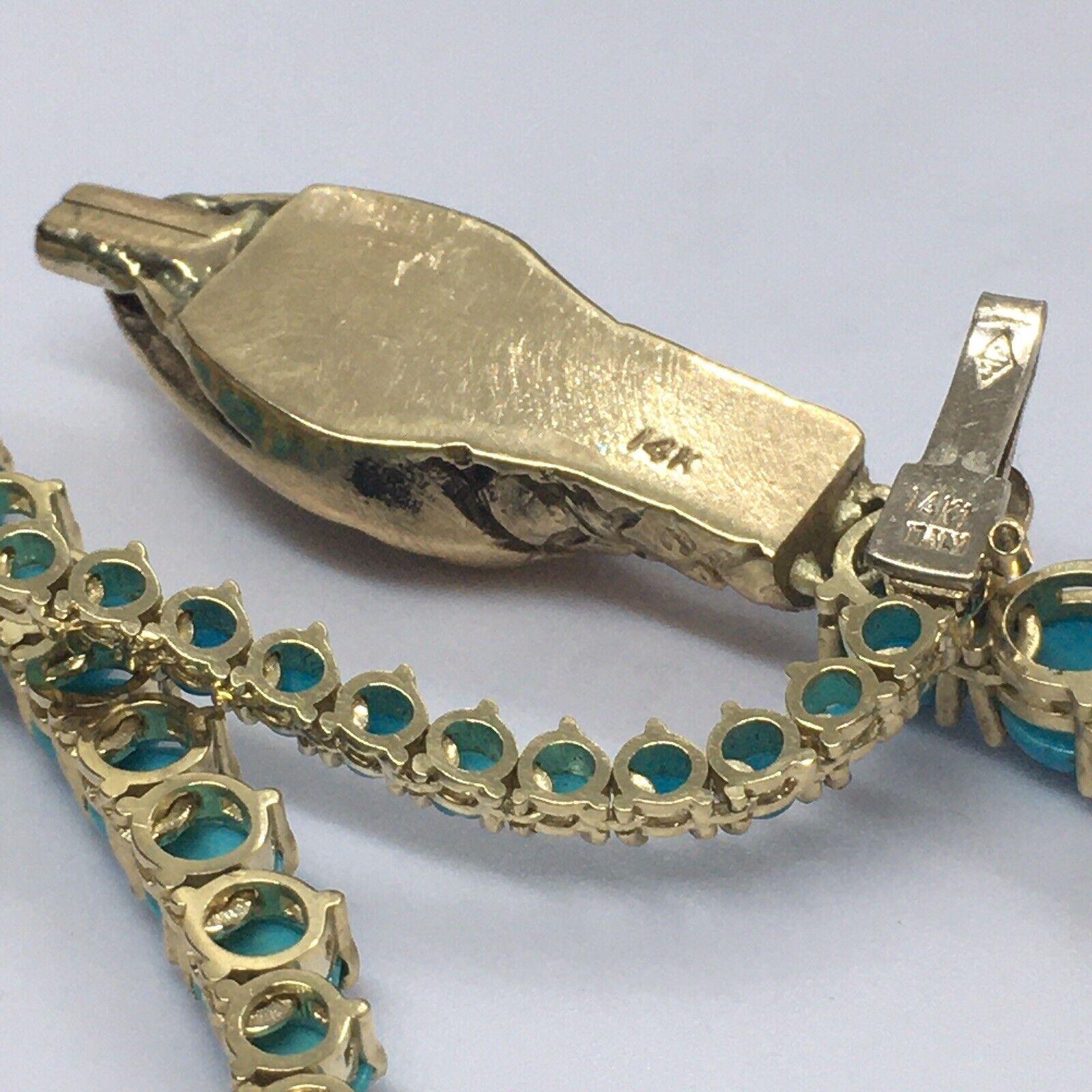  Have one to sell? Sell now 14K Yellow Gold cabochon Turquoise Emerald Graduated For Sale 4