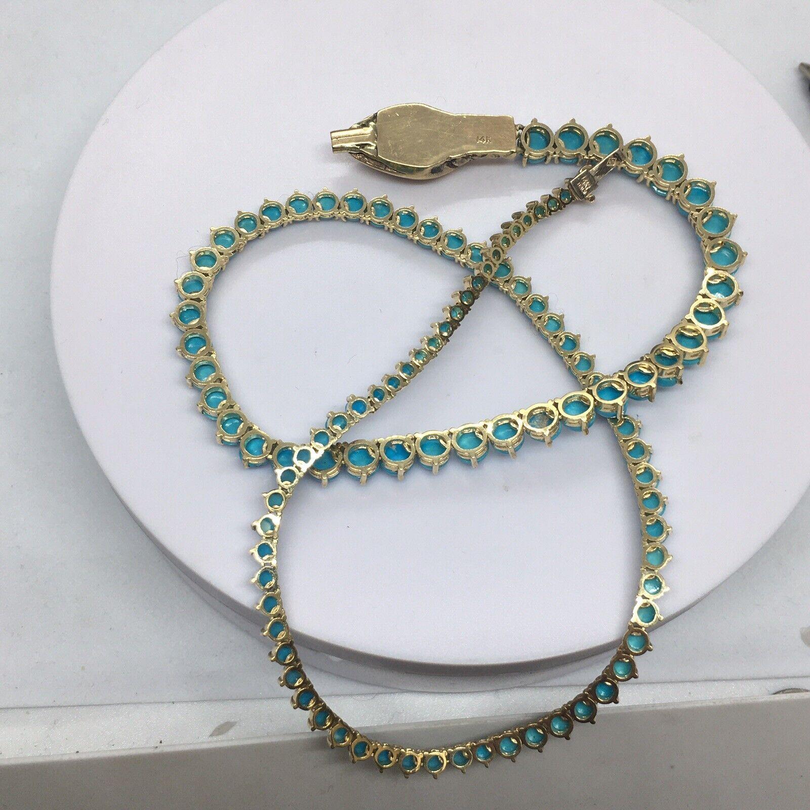  Have one to sell? Sell now 14K Yellow Gold cabochon Turquoise Emerald Graduated For Sale 6