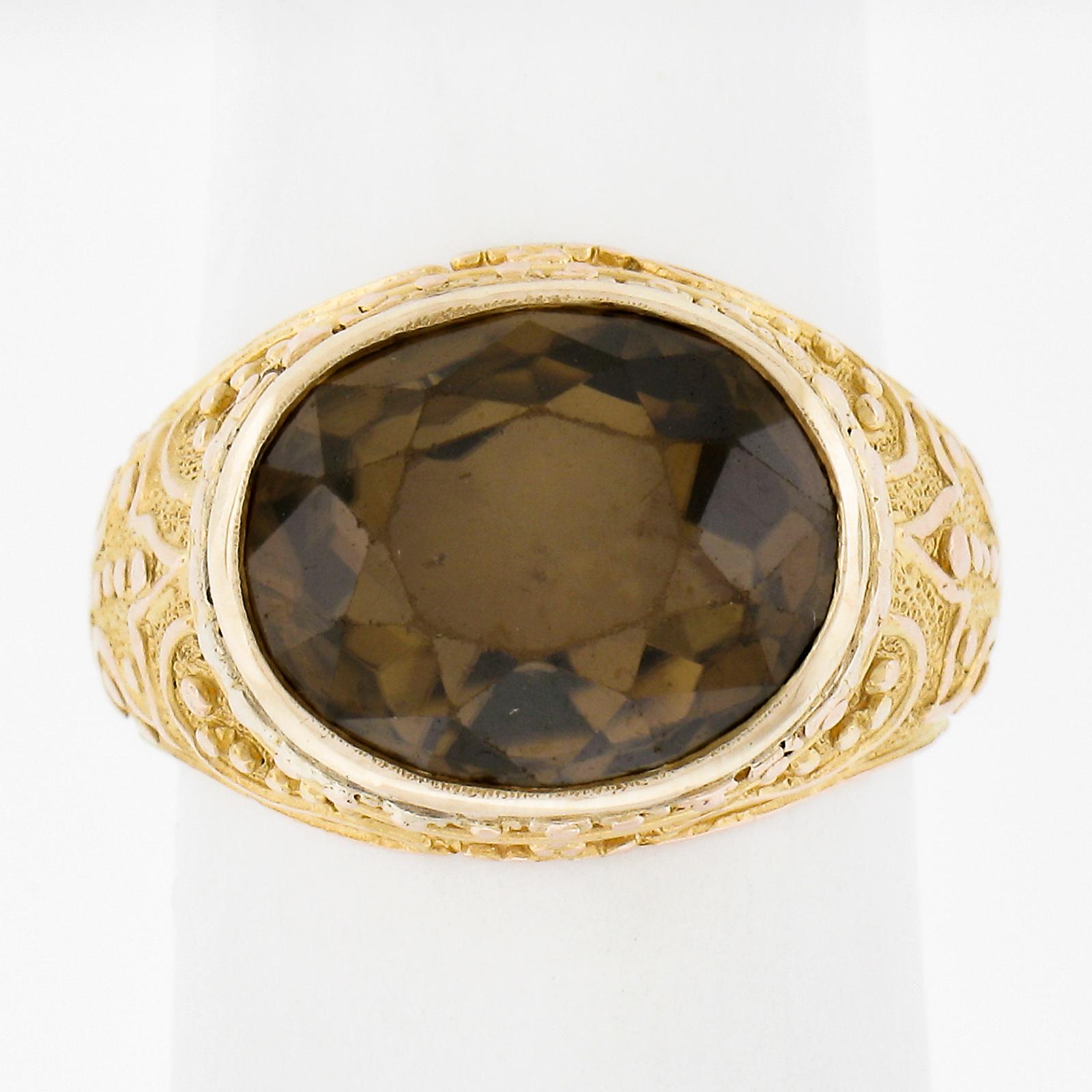 --Stone(s):--
(1) Natural Genuine Zircon - Oval Brilliant Cut - Bezel Set - Brownish Yellow Color 
** See Certification Details Below for Complete Info **

Material: Solid 18k Yellow Gold , w/ 14k Yellow Gold Shank (sized at some point)
Weight: 8.76