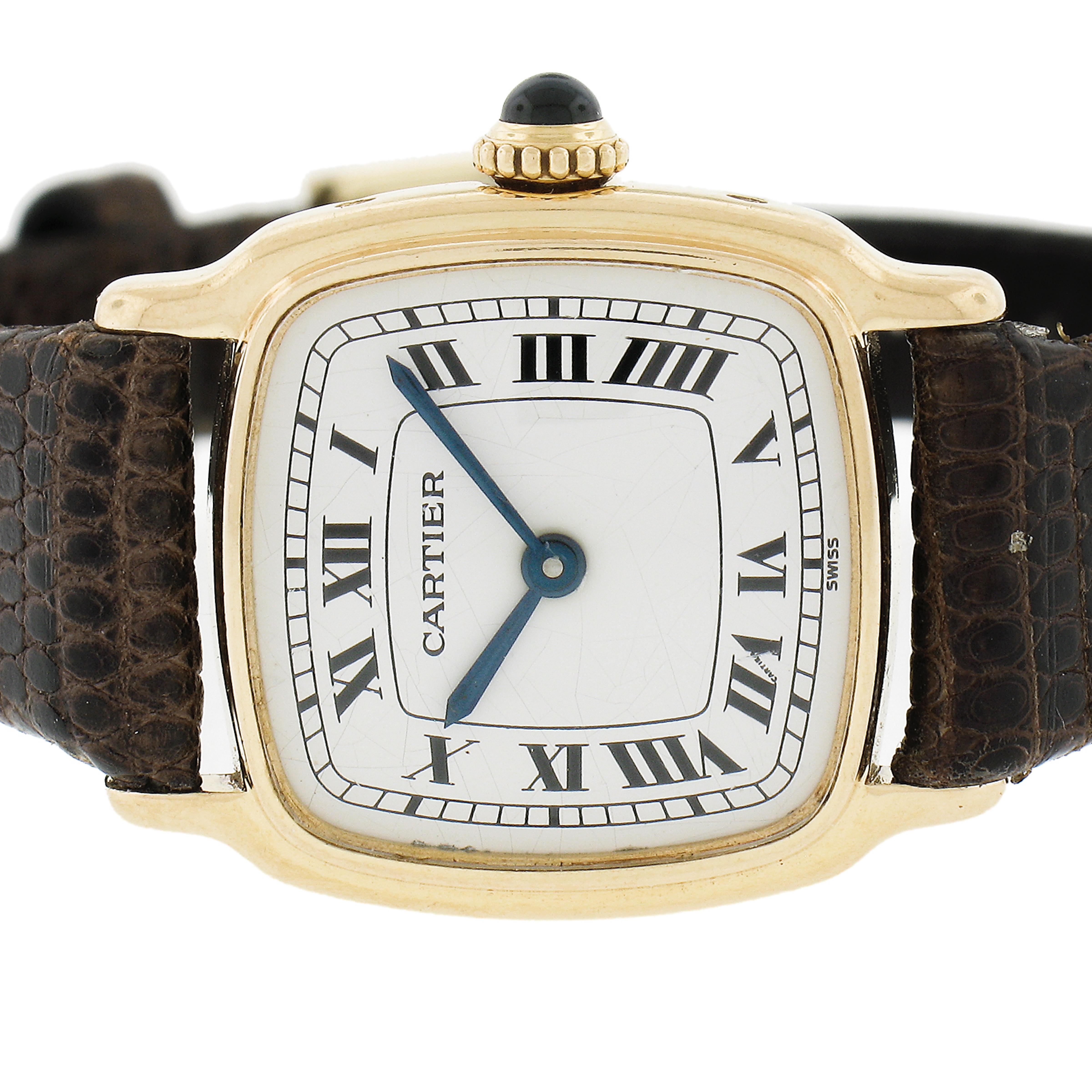 Vintage Cartier 18k Gold 21mm Cushion Shape Mechanical Hand Wound Wrist Watch In Good Condition For Sale In Montclair, NJ