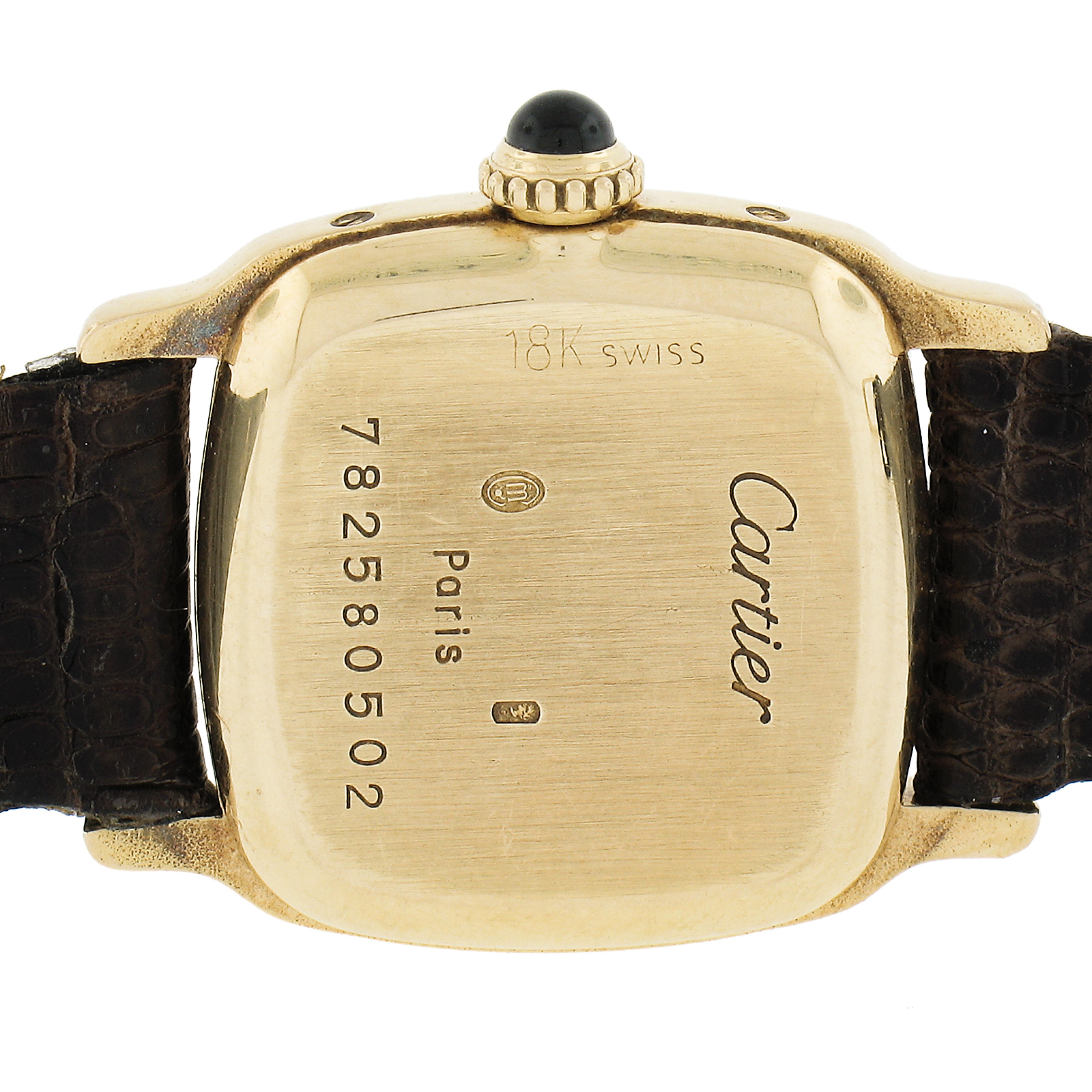 Women's or Men's Vintage Cartier 18k Gold 21mm Cushion Shape Mechanical Hand Wound Wrist Watch For Sale