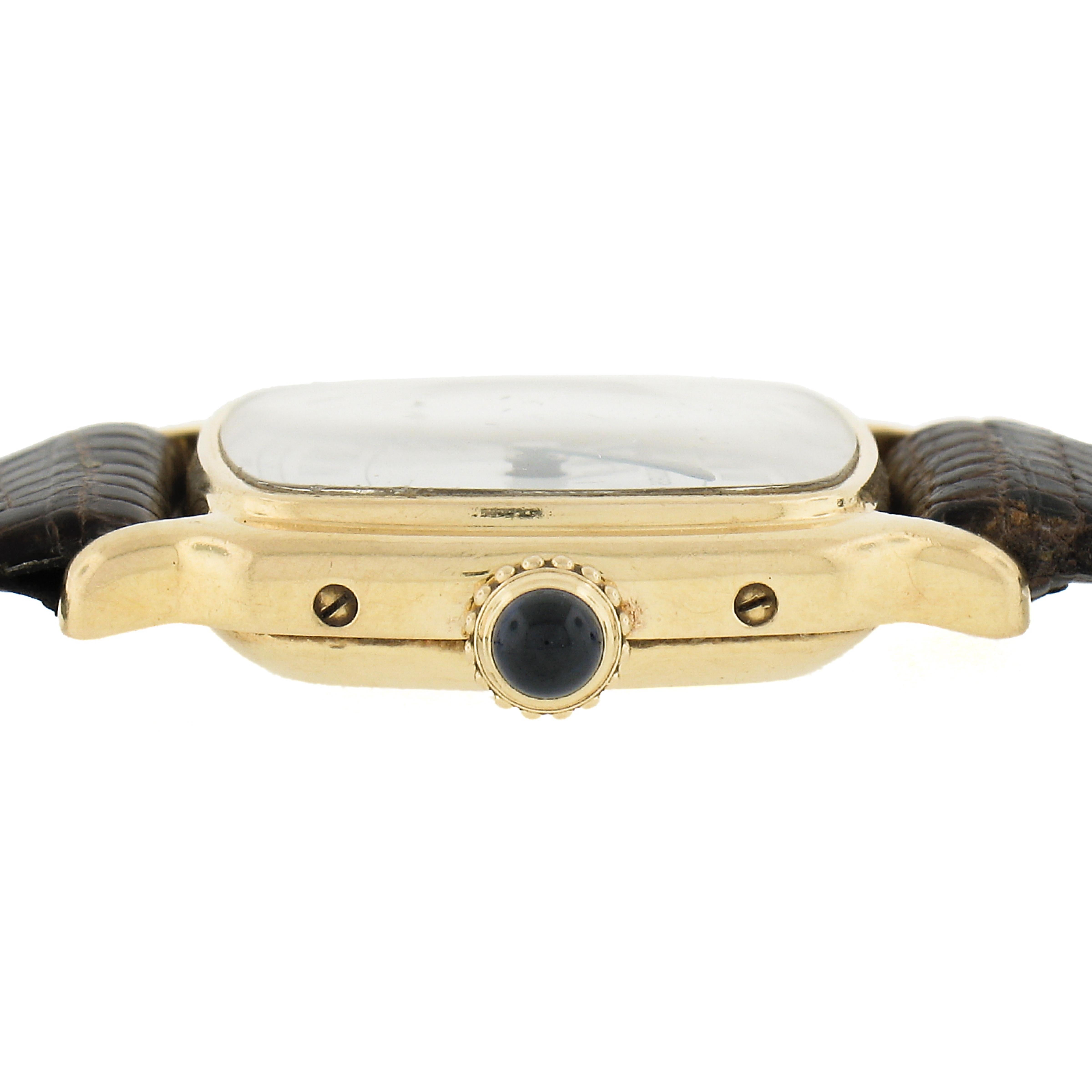 Women's or Men's Vintage Cartier 18k Gold 21mm Cushion Shape Mechanical Hand Wound Wrist Watch For Sale