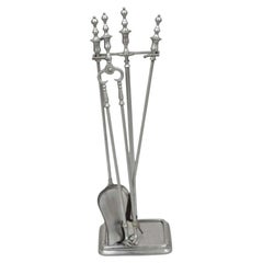 Retro Silver Pewter Metal Federal Style Urn Finial Fireplace Tool Set - 4 Pcs