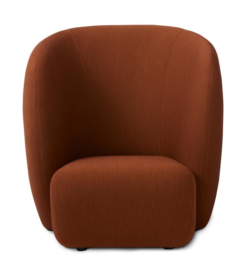 Haven Lounge chair Mosaic spicy brown by Warm Nordic
Dimensions: D107 x W84 x H 110 cm
Material: Textile upholstery, foam, spring system, wood.
Weight: 50 kg
Also available in different colours and finishes.

The Haven armchair is a