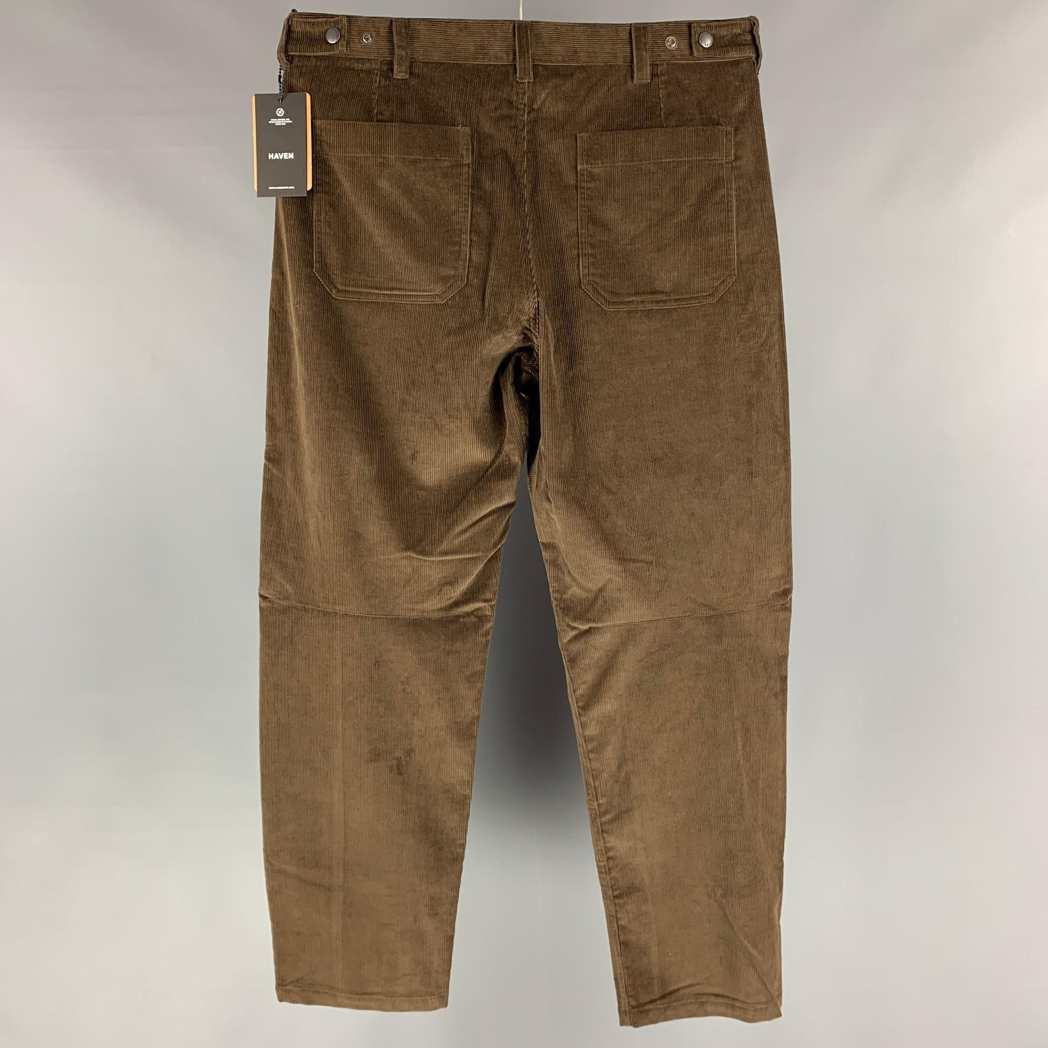 HAVEN Size L Brown Corduroy Cotton Zip Fly Casual Pants In New Condition In San Francisco, CA