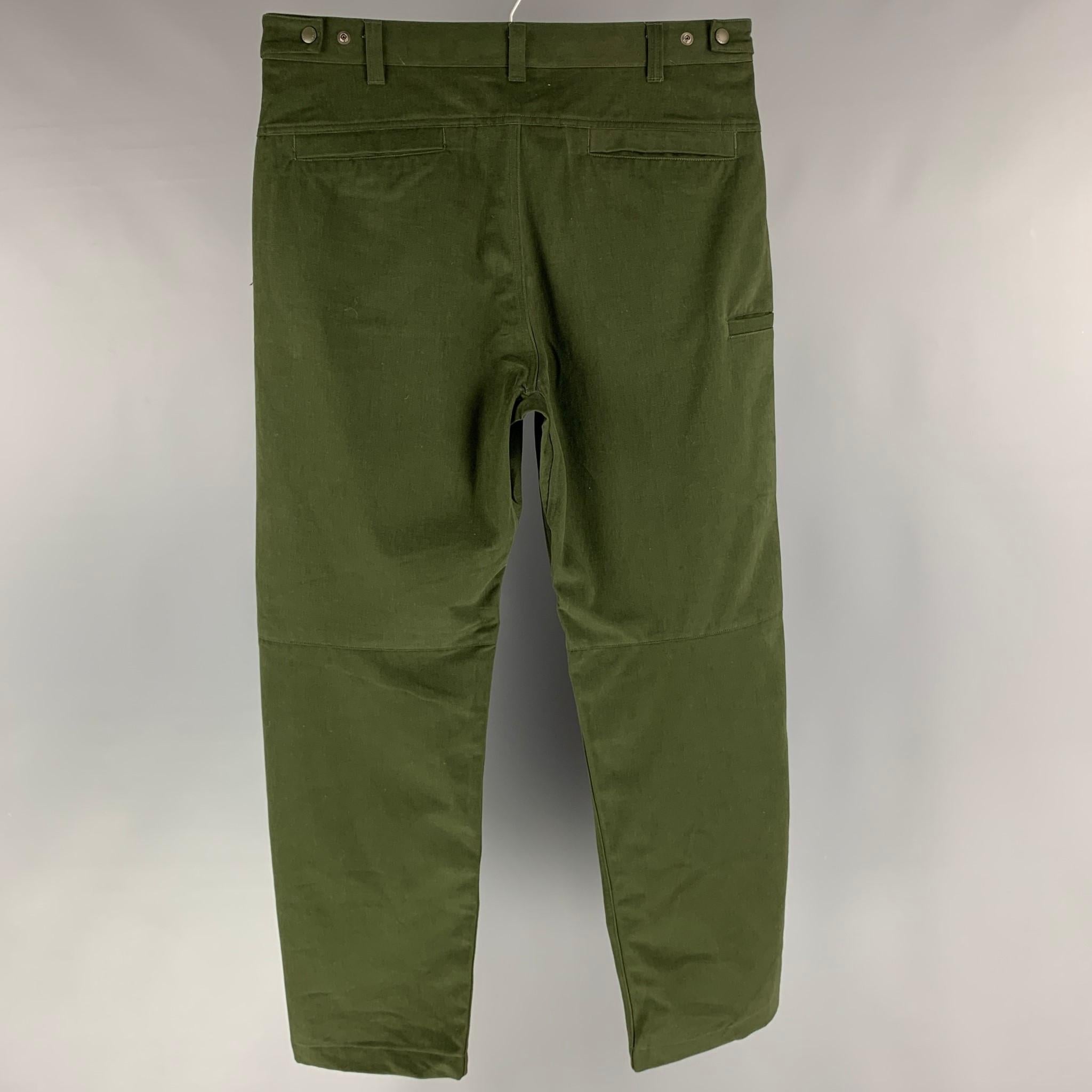 Black HAVEN Size L Green Solid Cotton Zip Fly Casual Pants