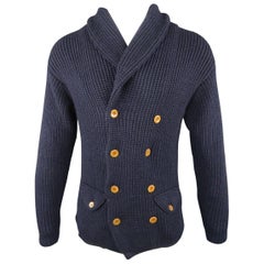 HAVER SACK Size M Navy Wool Blend Double Breasted Shawl Collar Cardigan