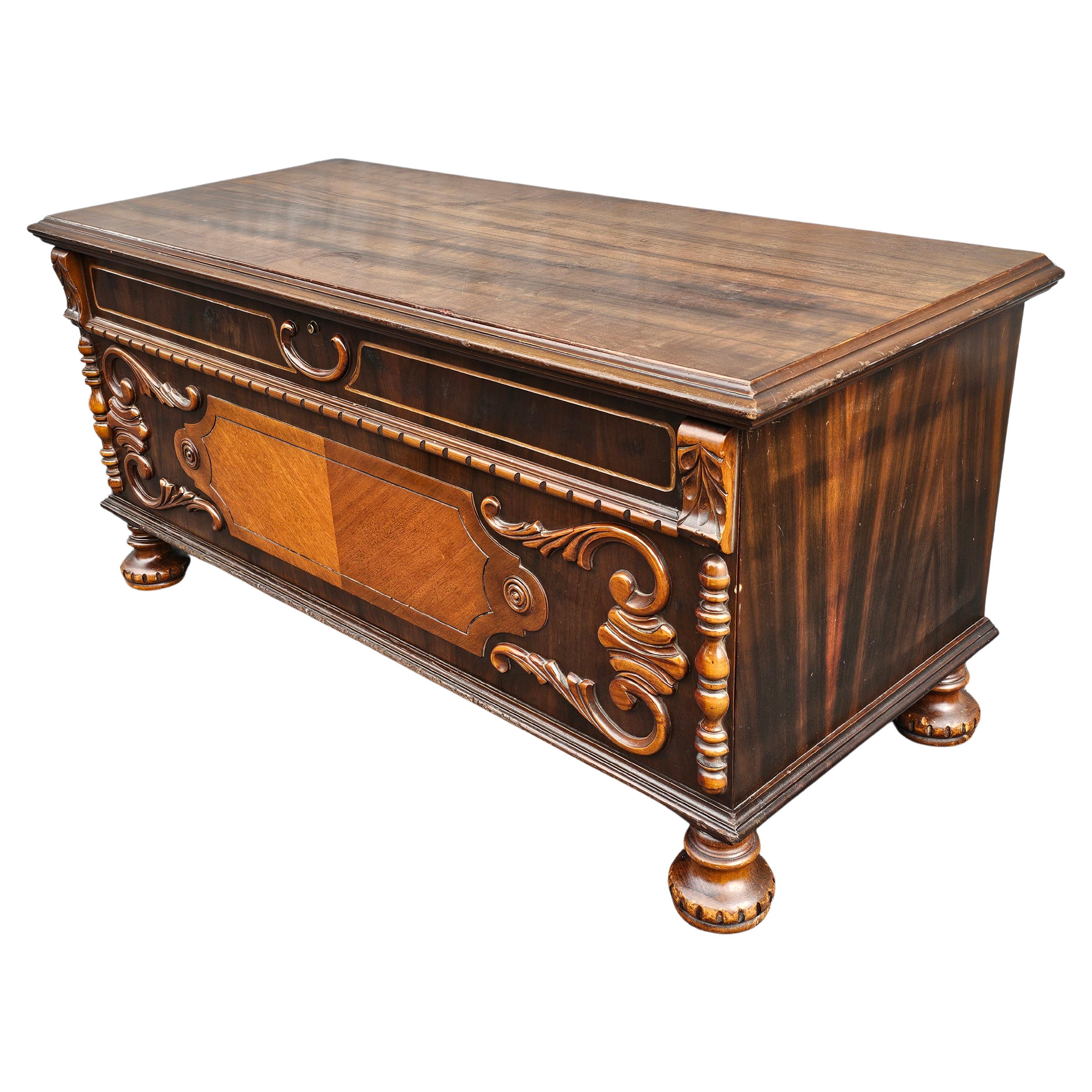 American Haverty Furniture William And Mary Style Carved Mahogany and Cedar Blanket Chest For Sale