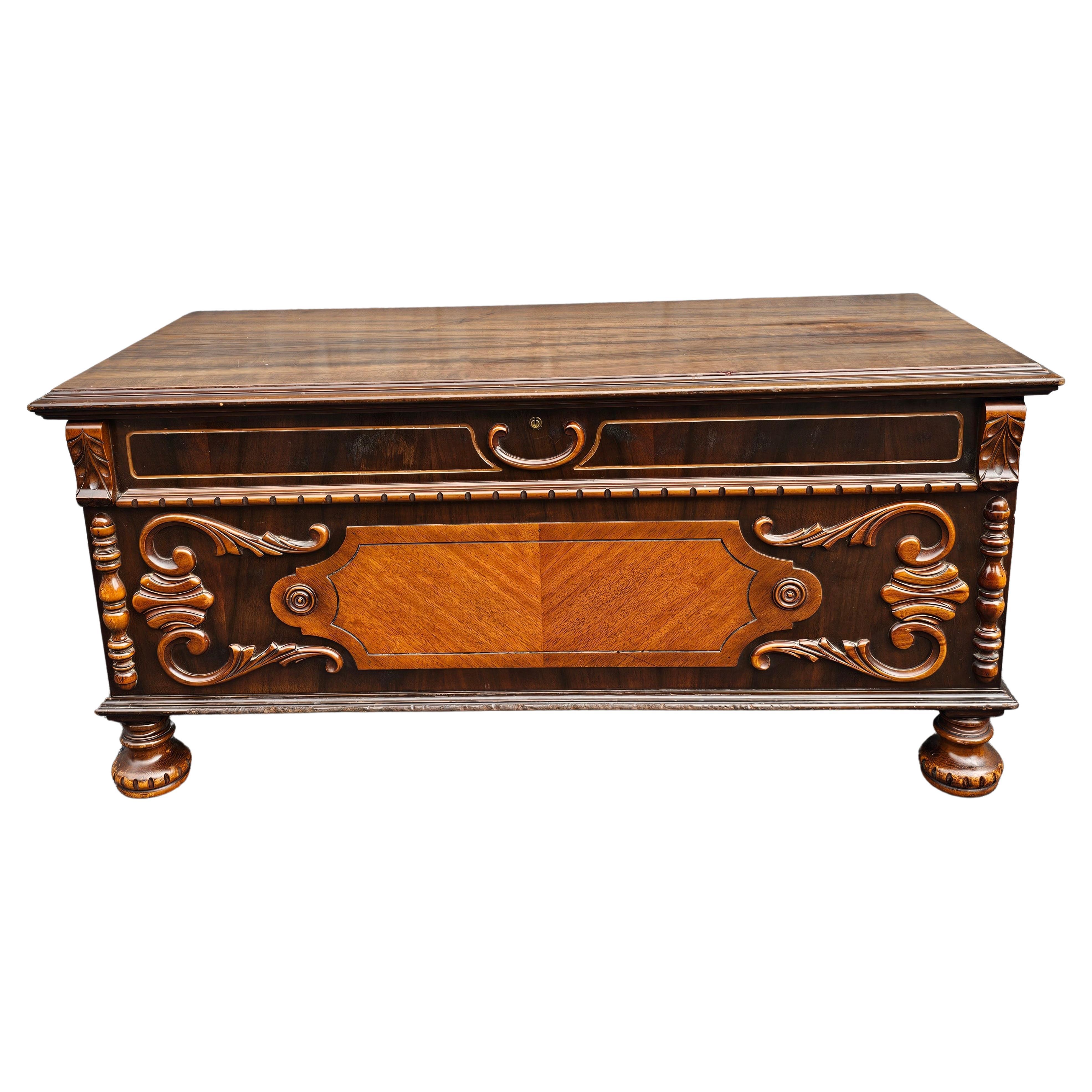 William and Mary Haverty Furniture William And Mary Style Carved Mahogany and Cedar Blanket Chest For Sale