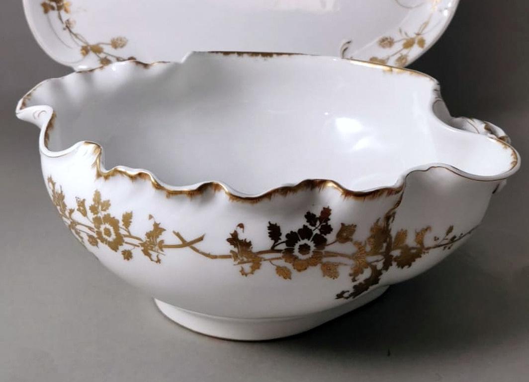 Hand-Painted Haviland & Co. Limoges French Porcelain Salad Bowl with Tray For Sale
