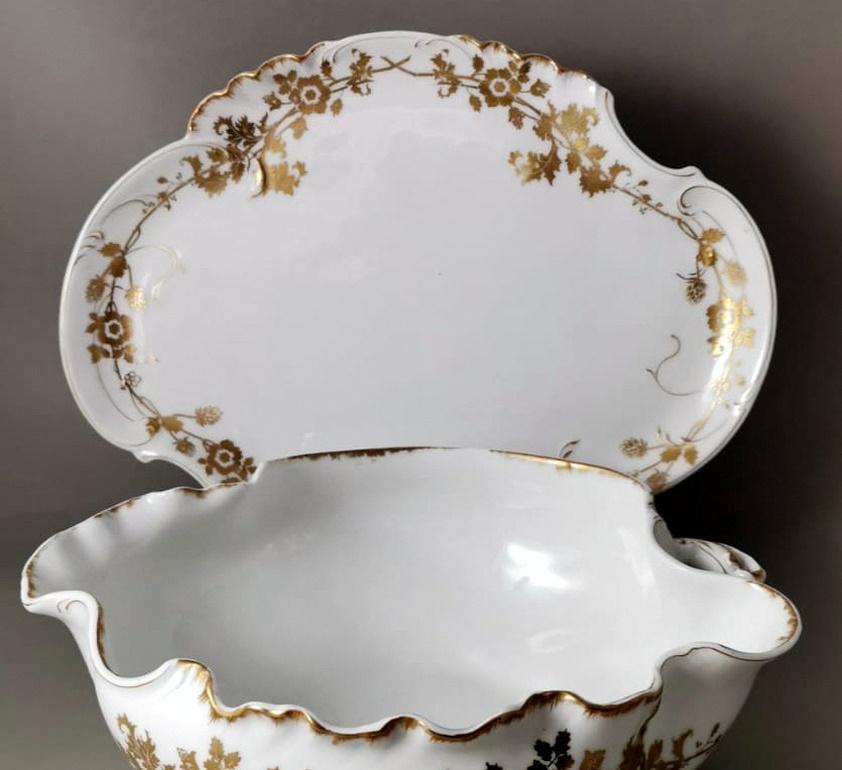 Hand-Painted Haviland & Co. Limoges French Porcelain Salad Bowl with Tray For Sale