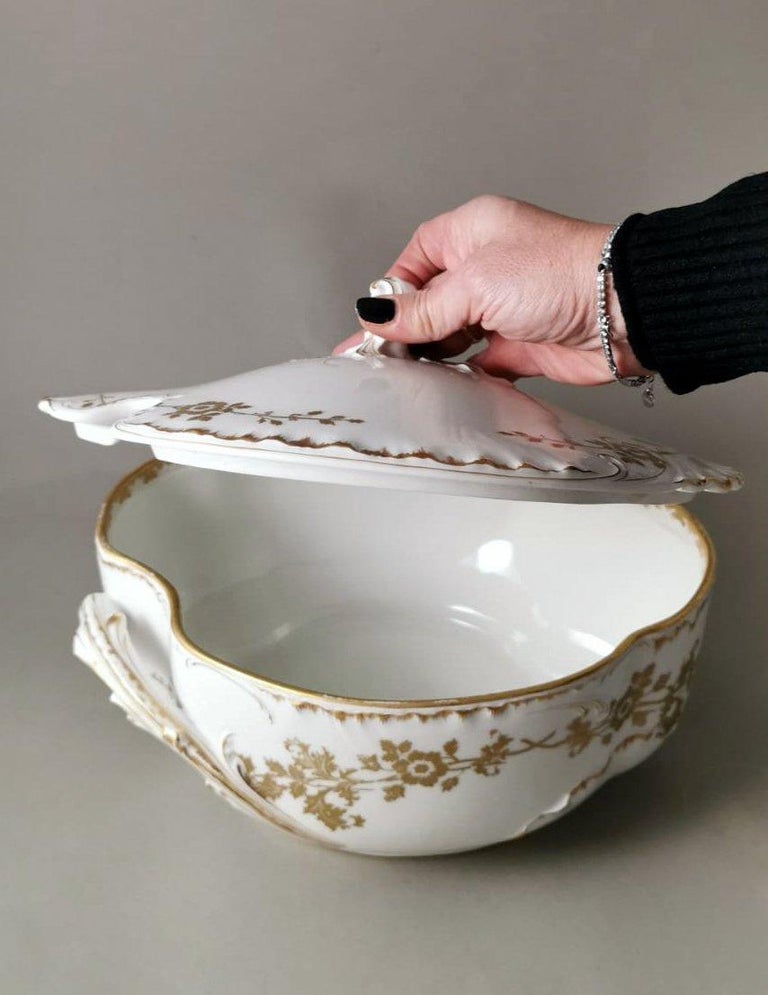 Haviland and Co Limoges French Tureen in White Porcelain and Gold